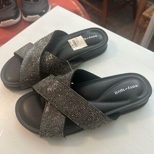 Easy Spirit Women's Glittering Black Slide Sandals
